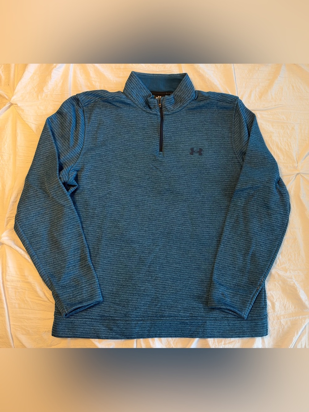 Under Armour Mens Blue Striped 1/4 Zip Mock Neck Pullover Size LG